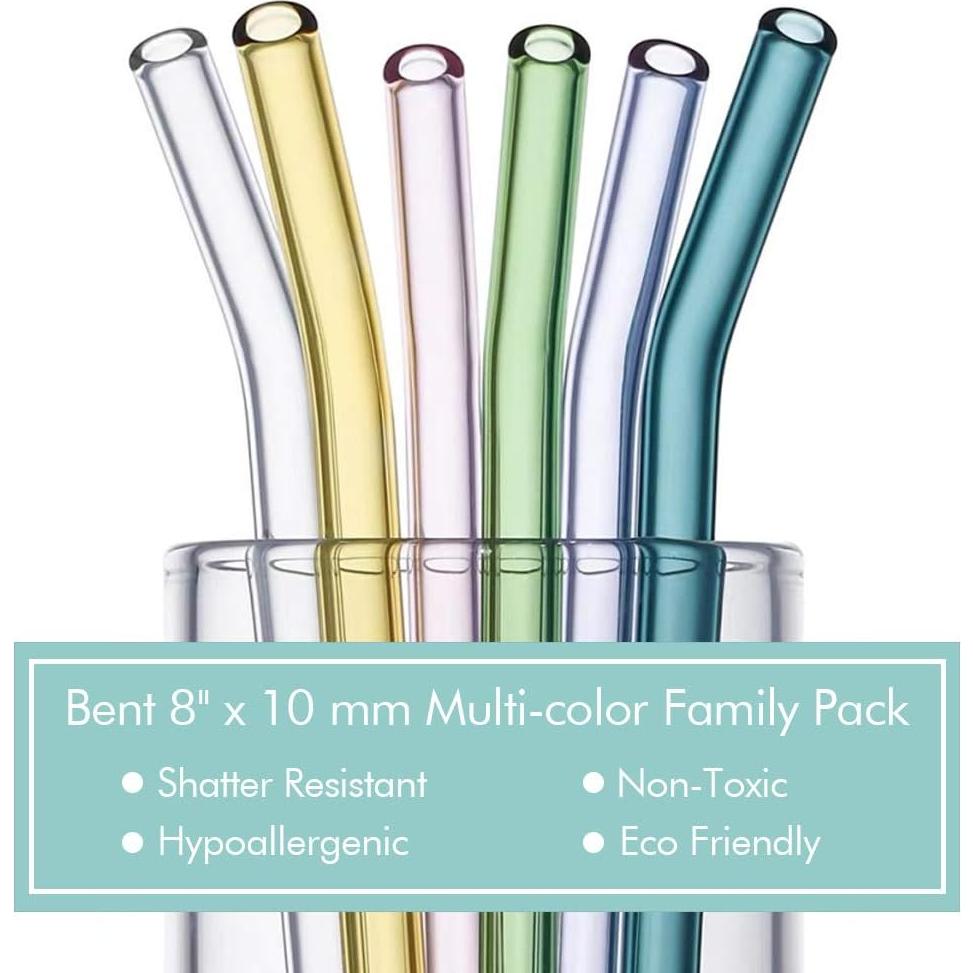 Popotes de Vidrio Reutilizables BOLLOVI 20 cm Set 12 Rosados