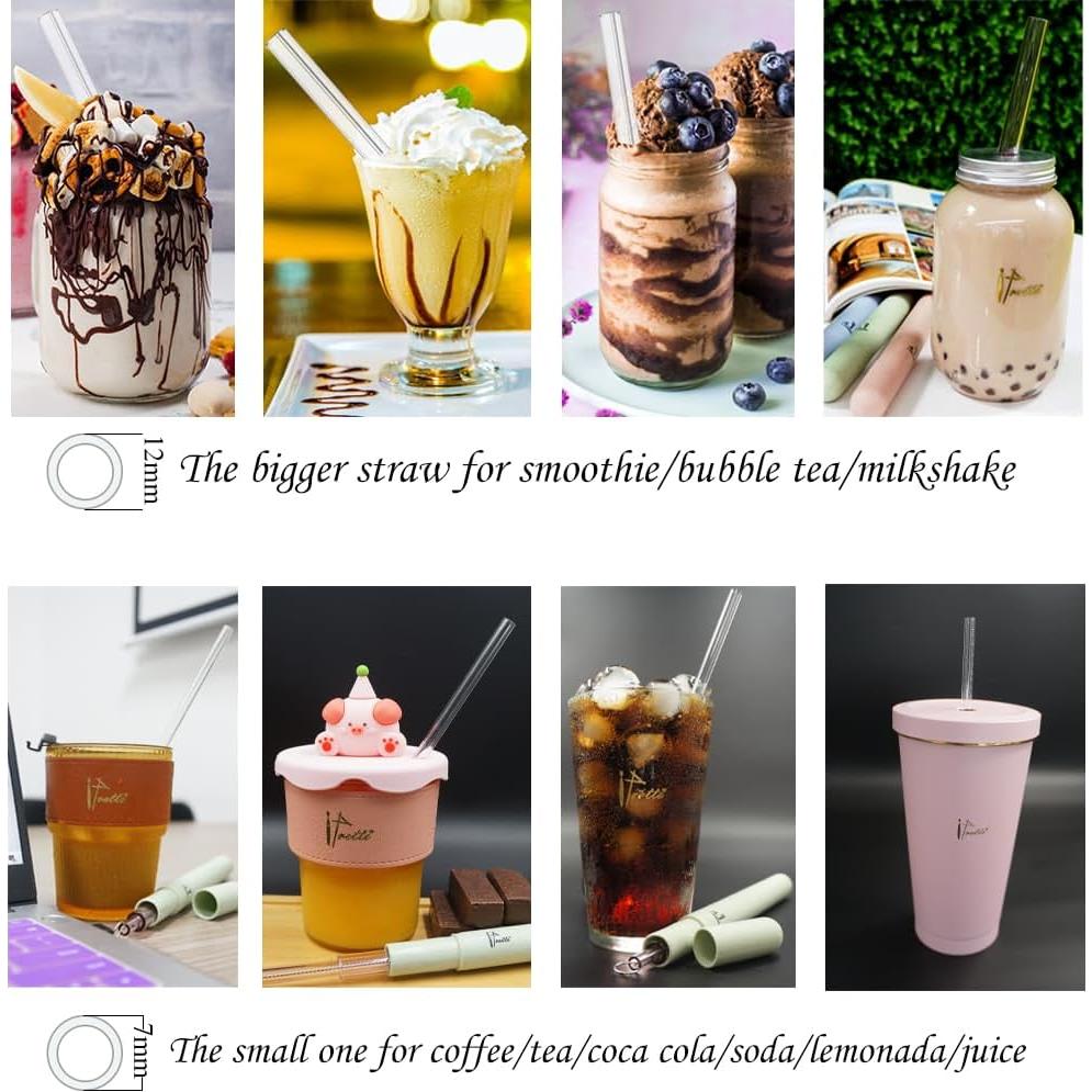 Juego de Popotes de Vidrio Reutilizables Ipretti 7mm y 12mm