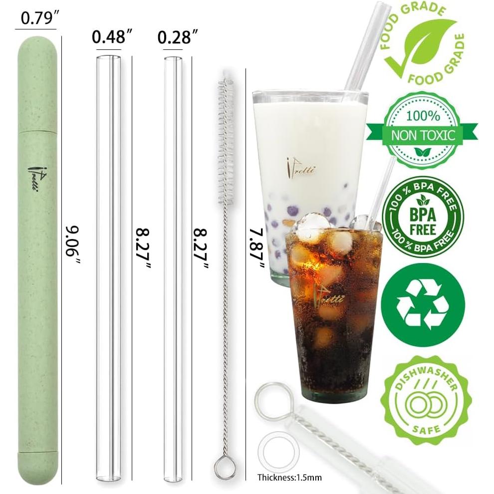 Juego de Popotes de Vidrio Reutilizables Ipretti 7mm y 12mm