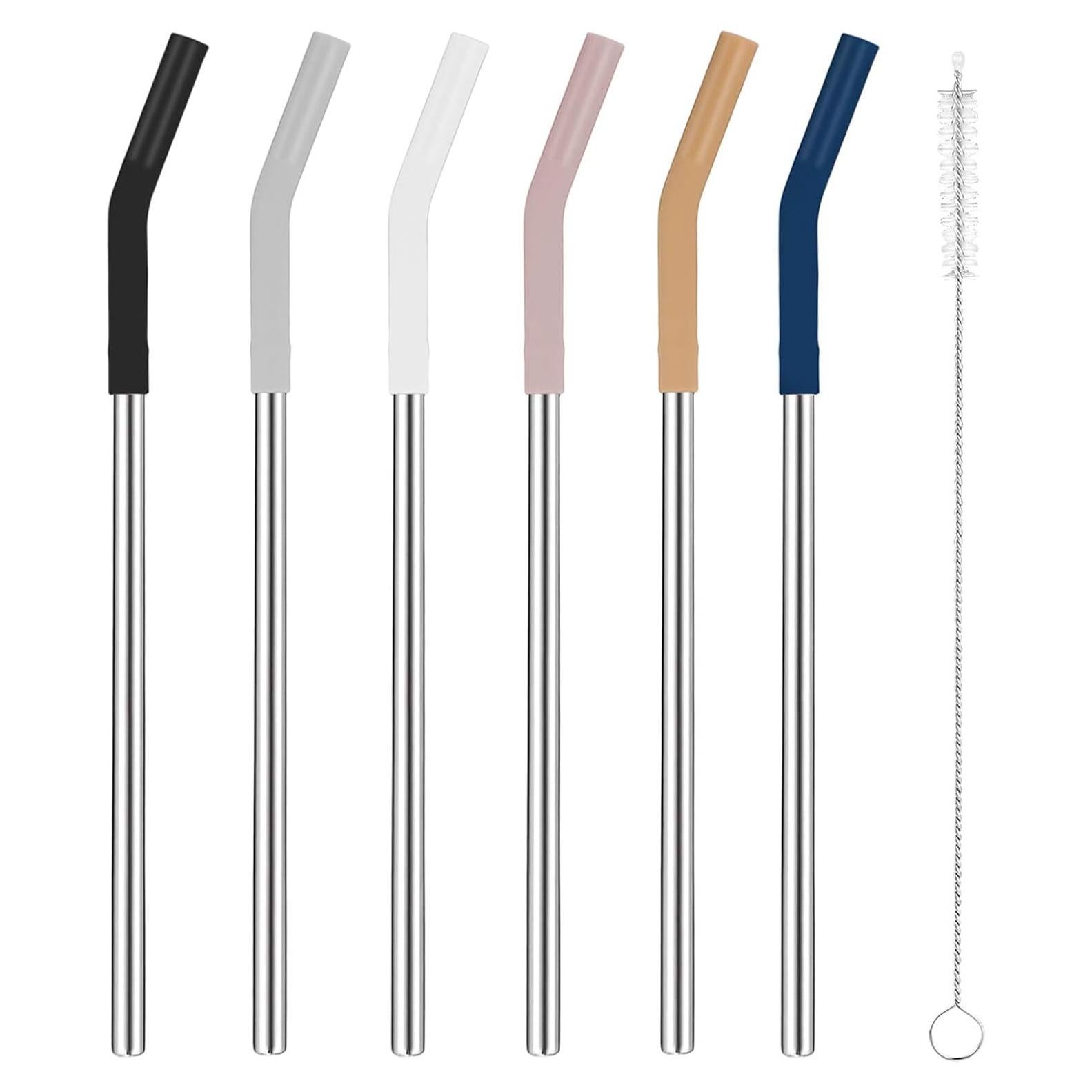 Set de 6 Pajitas de Acero Inoxidable Tronco con Puntas de Silicona