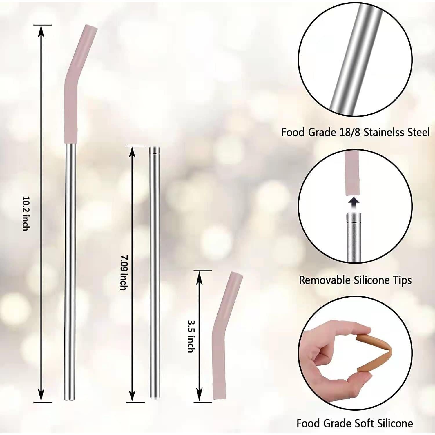 Set de 6 Pajitas de Acero Inoxidable Tronco con Puntas de Silicona