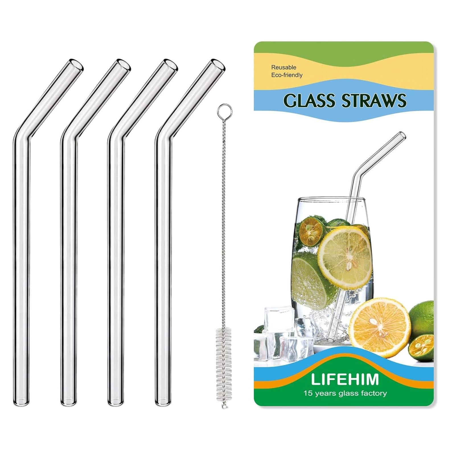 Popotes de vidrio LIFEHIM 9" (22.86 cm) 8mm reutilizables