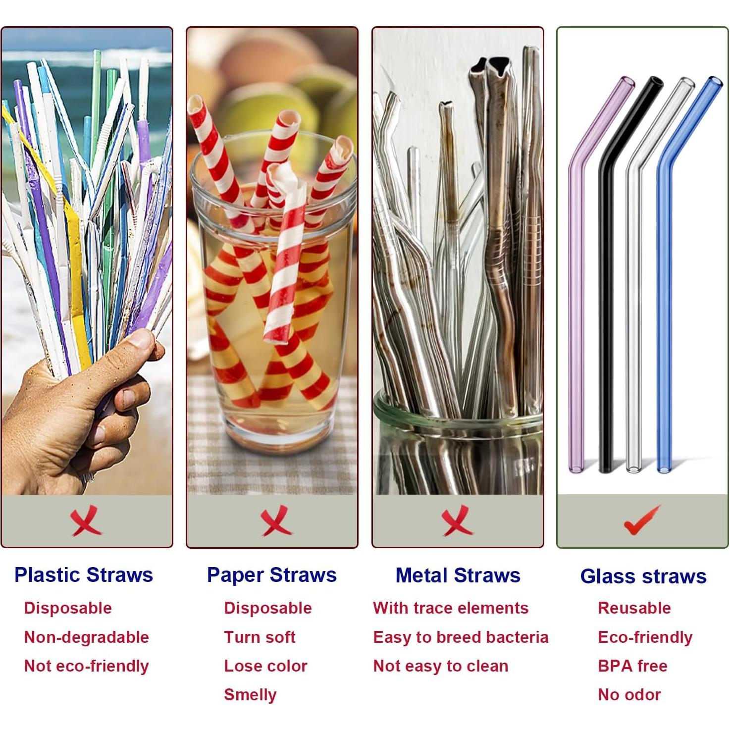 Popotes de vidrio LIFEHIM 9" (22.86 cm) 8mm reutilizables