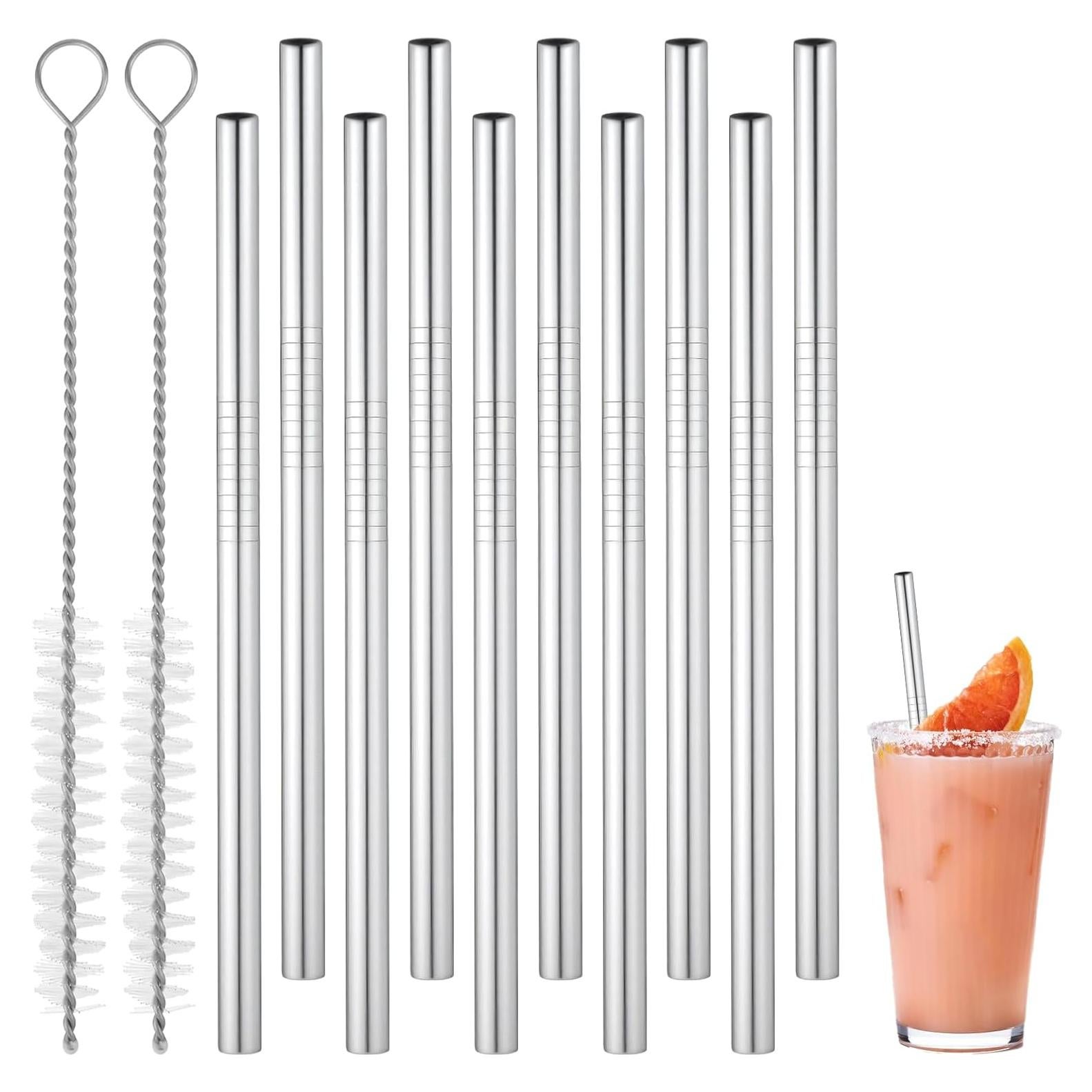 Paquete de 10 Pajitas Cortas de Acero Inoxidable PEOVLVN 12.5cm