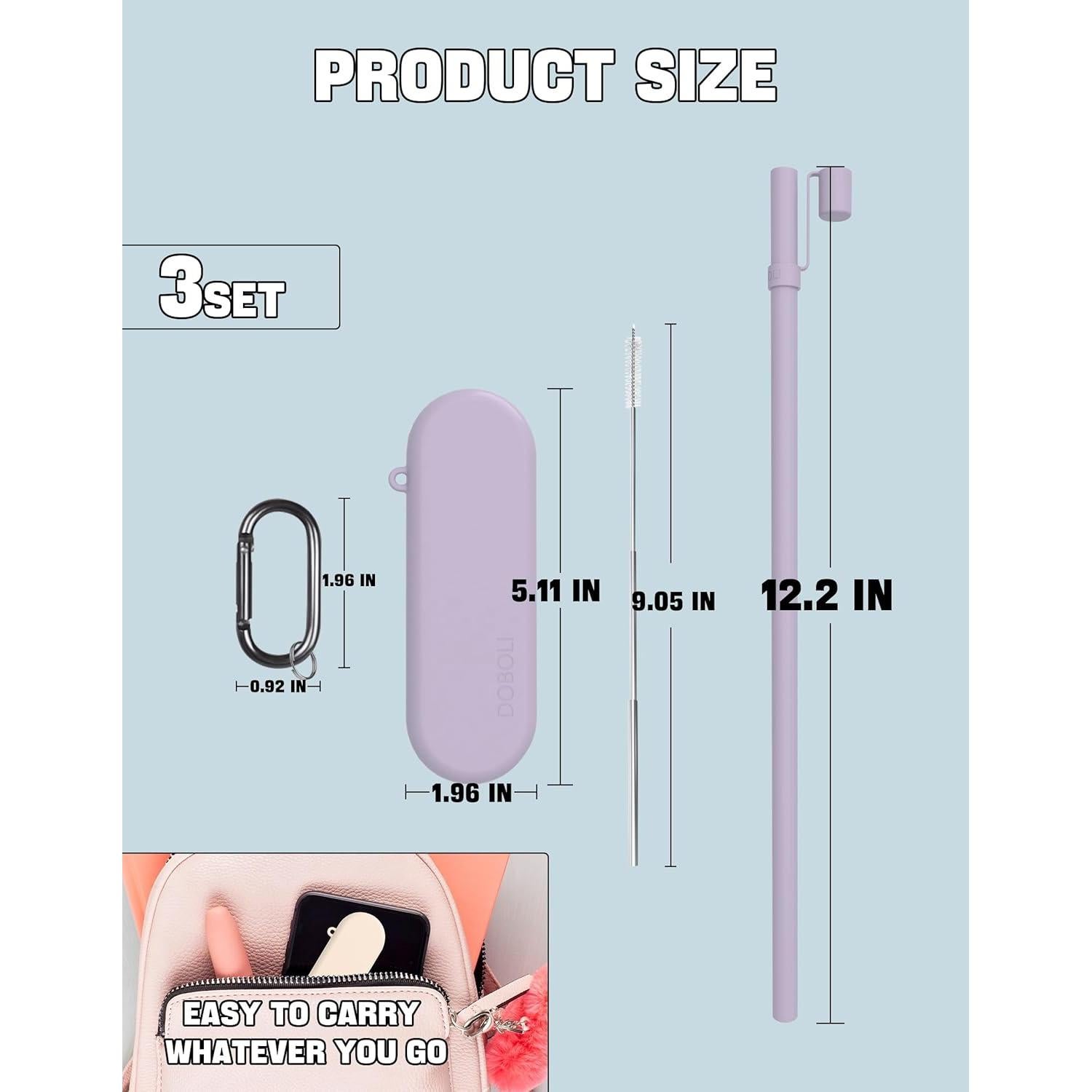 Popotes Reutilizables Doboli 30.48 cm con Estuche y Cepillos