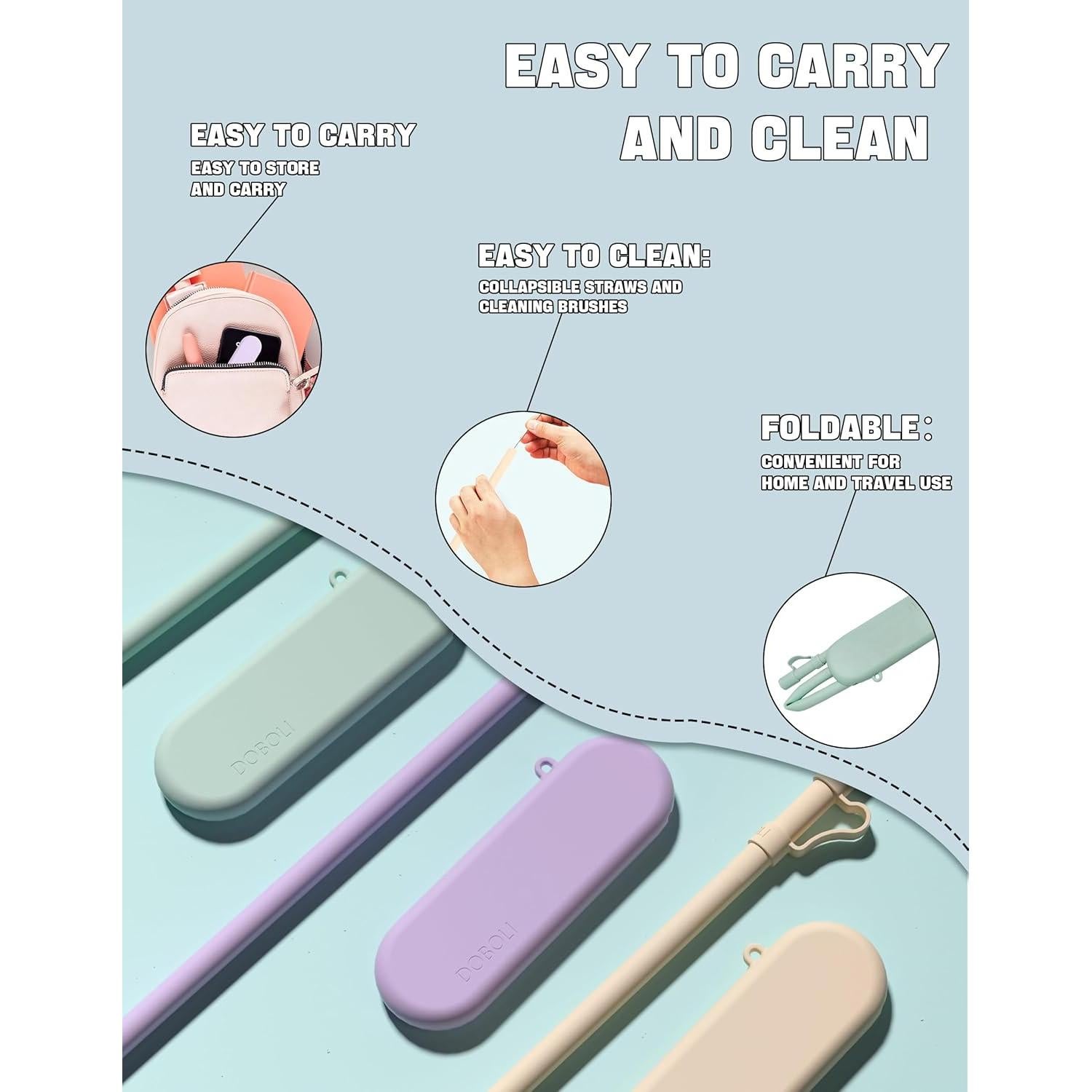 Popotes Reutilizables Doboli 30.48 cm con Estuche y Cepillos