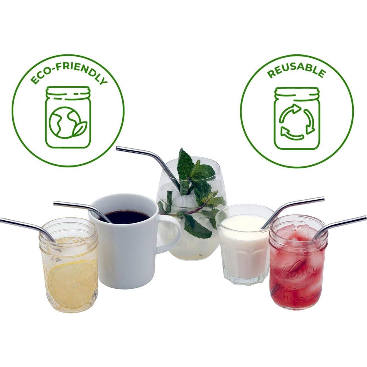 Popotes de Acero Inoxidable Cortos Mason Jar 15.24 cm - 4 Unidades