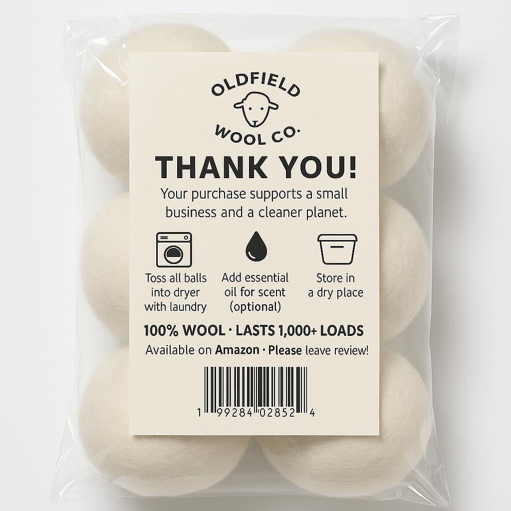 Bolas de Secado de Lana Orgánica XL Oldfield Wool Co - 6 Unidades