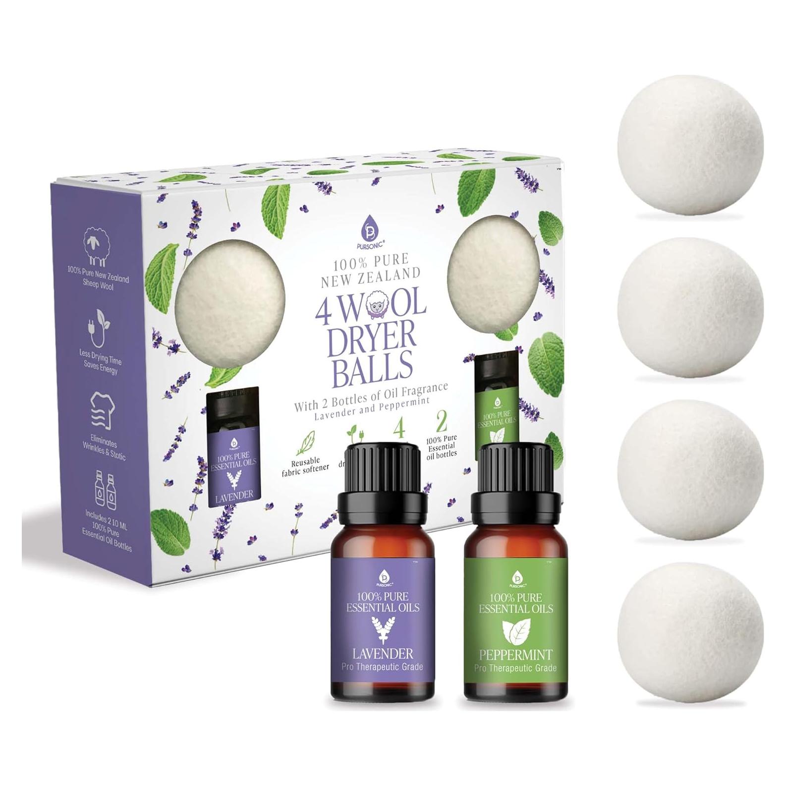 Pelotas de Secado de Lana Pursonic - 4 Unidades 6.99 cm Aroma Lavanda y Menta