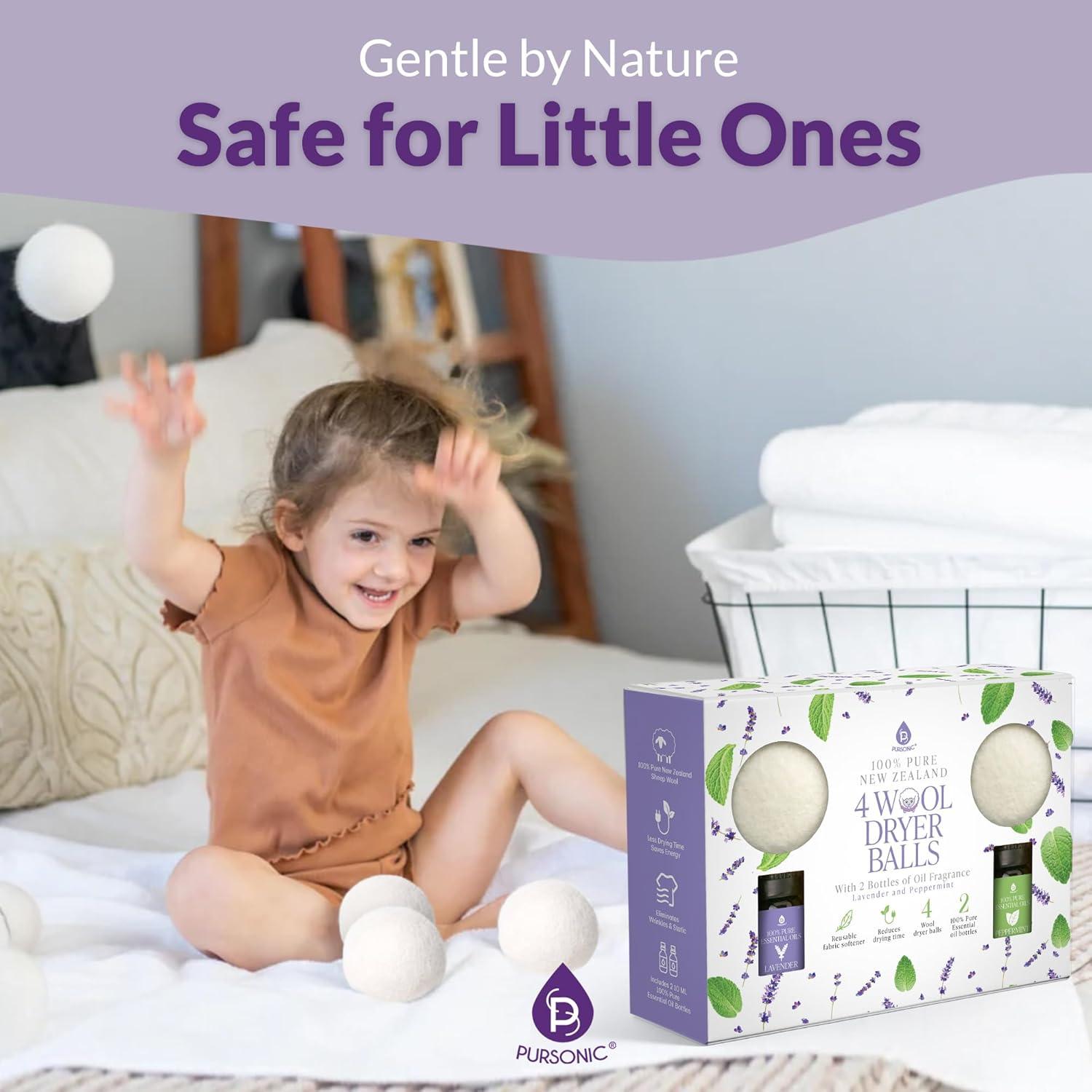 Pelotas de Secado de Lana Pursonic - 4 Unidades 6.99 cm Aroma Lavanda y Menta
