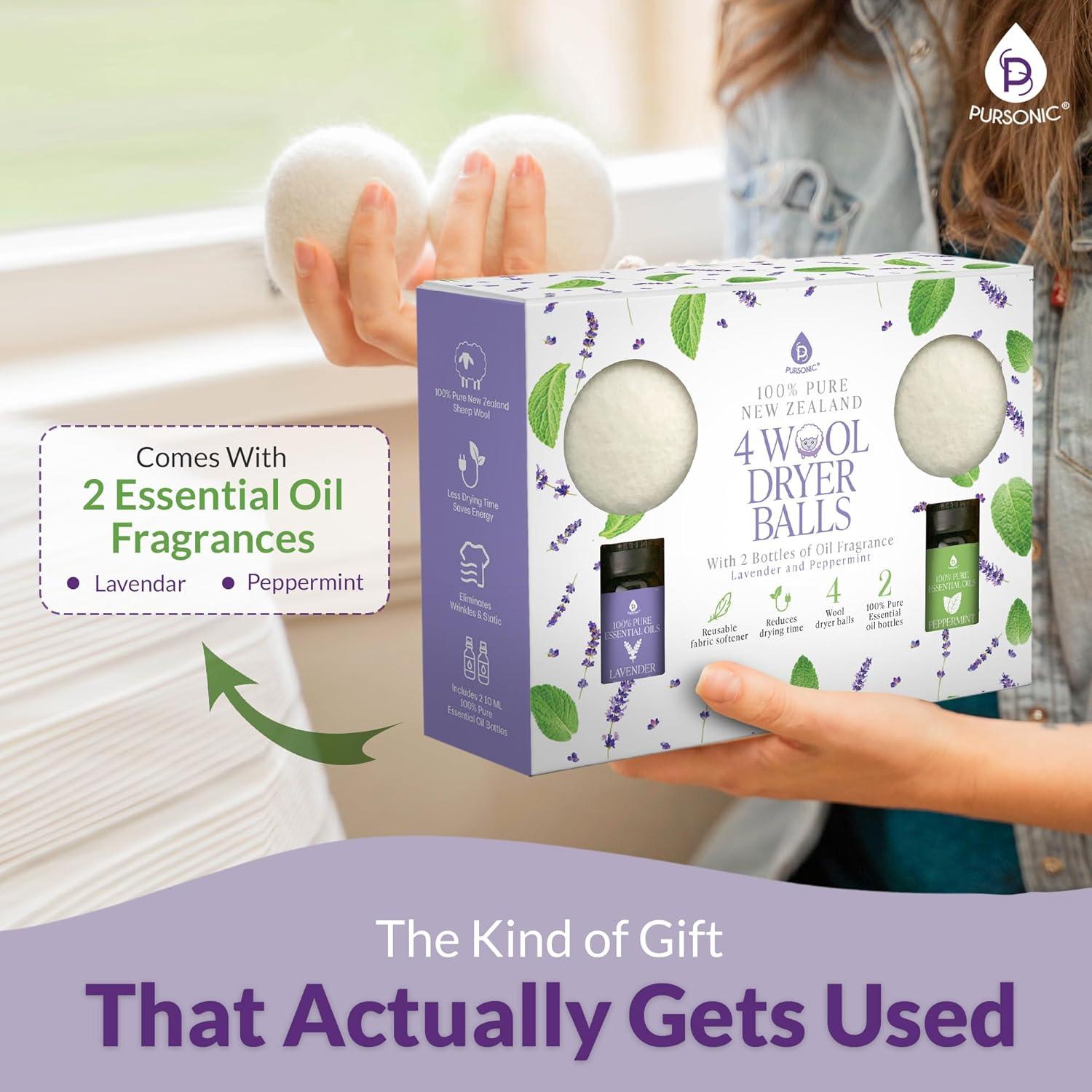 Pelotas de Secado de Lana Pursonic - 4 Unidades 6.99 cm Aroma Lavanda y Menta