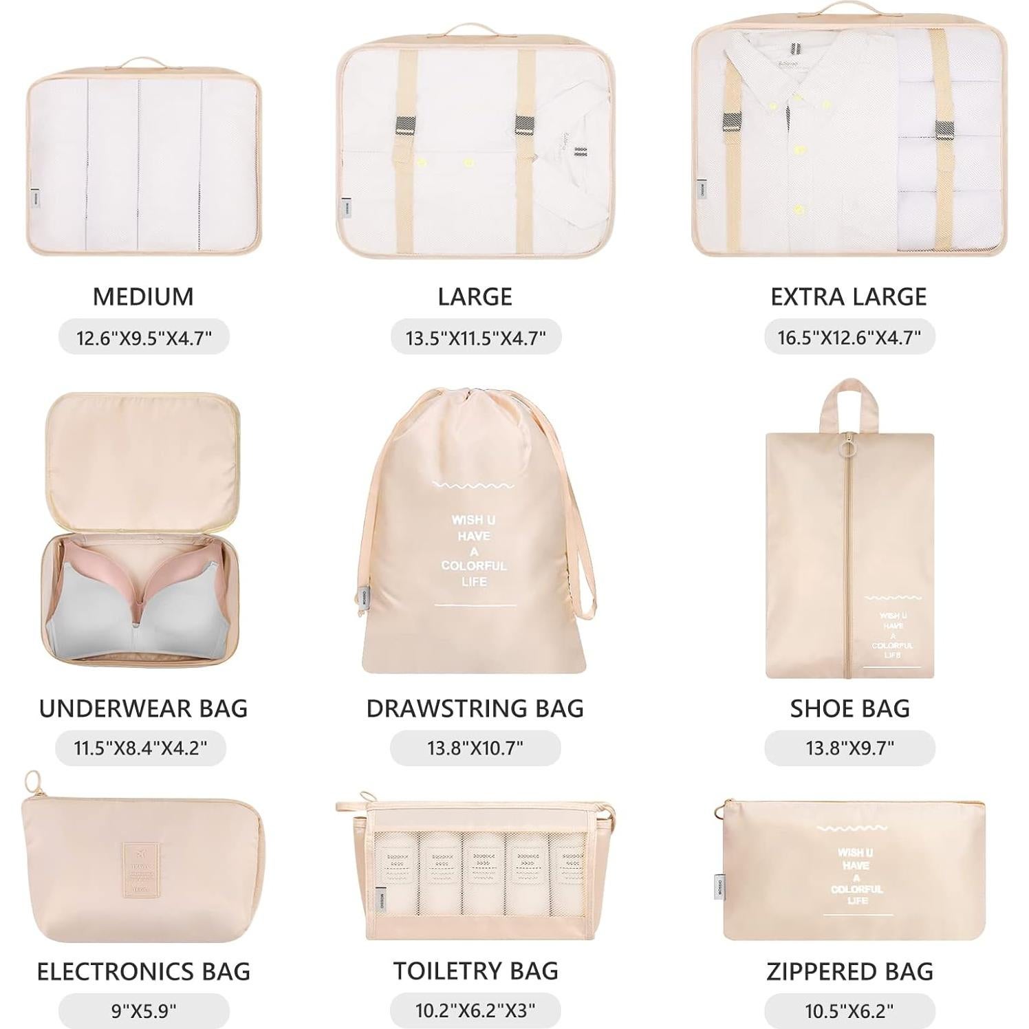 Mossio 9 Set Cubos de Embalaje y Bolsas de Viaje - Beige