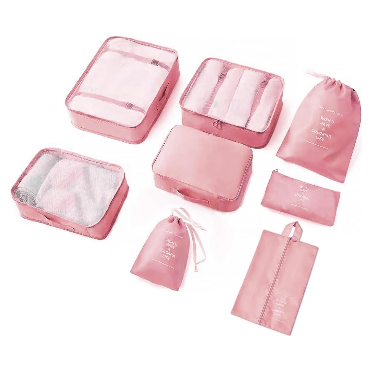 Juego de 8 Cubos Organizadores LOVCY Rosa para Viajes