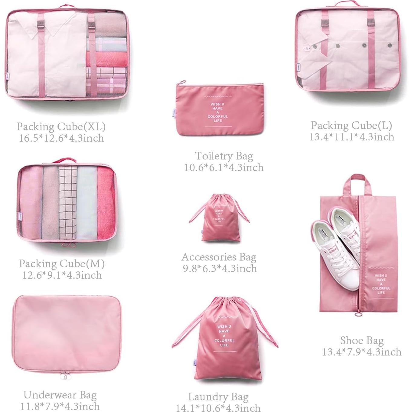 Juego de 8 Cubos Organizadores LOVCY Rosa para Viajes