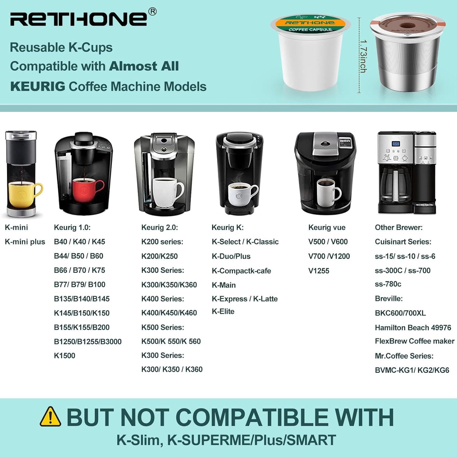 Filtros de Café Reutilizables RETHONE K Cup Acero Inoxidable 1 Paquete