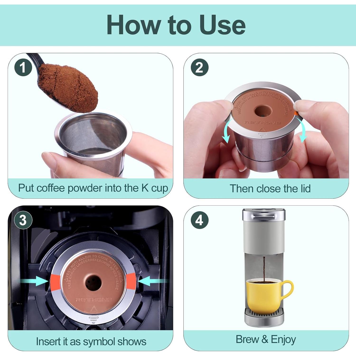 Filtros de Café Reutilizables RETHONE K Cup Acero Inoxidable 1 Paquete