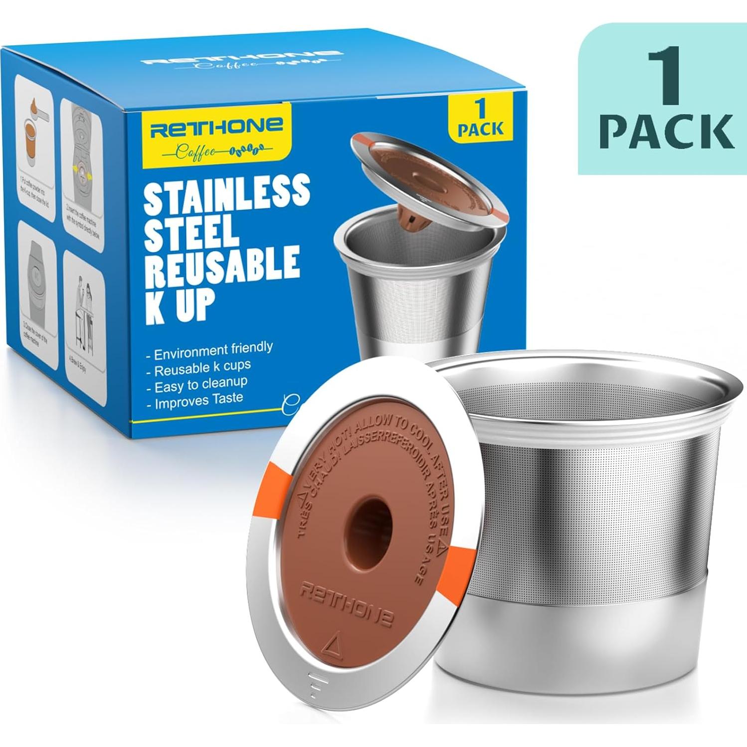 Filtros de Café Reutilizables RETHONE K Cup Acero Inoxidable 1 Paquete
