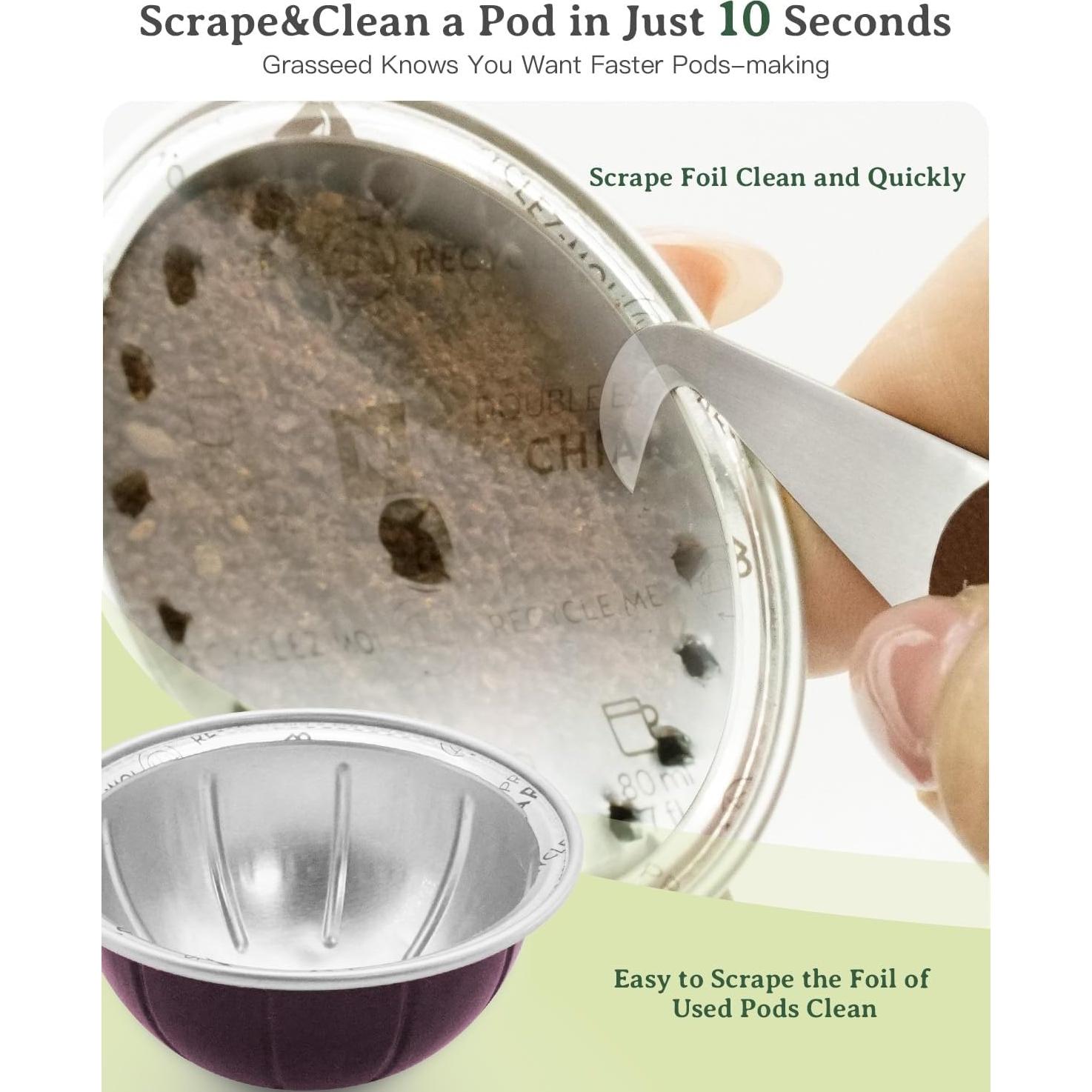 Kit de cápsulas reutilizables Grasseed Vertuo con 50 sellos