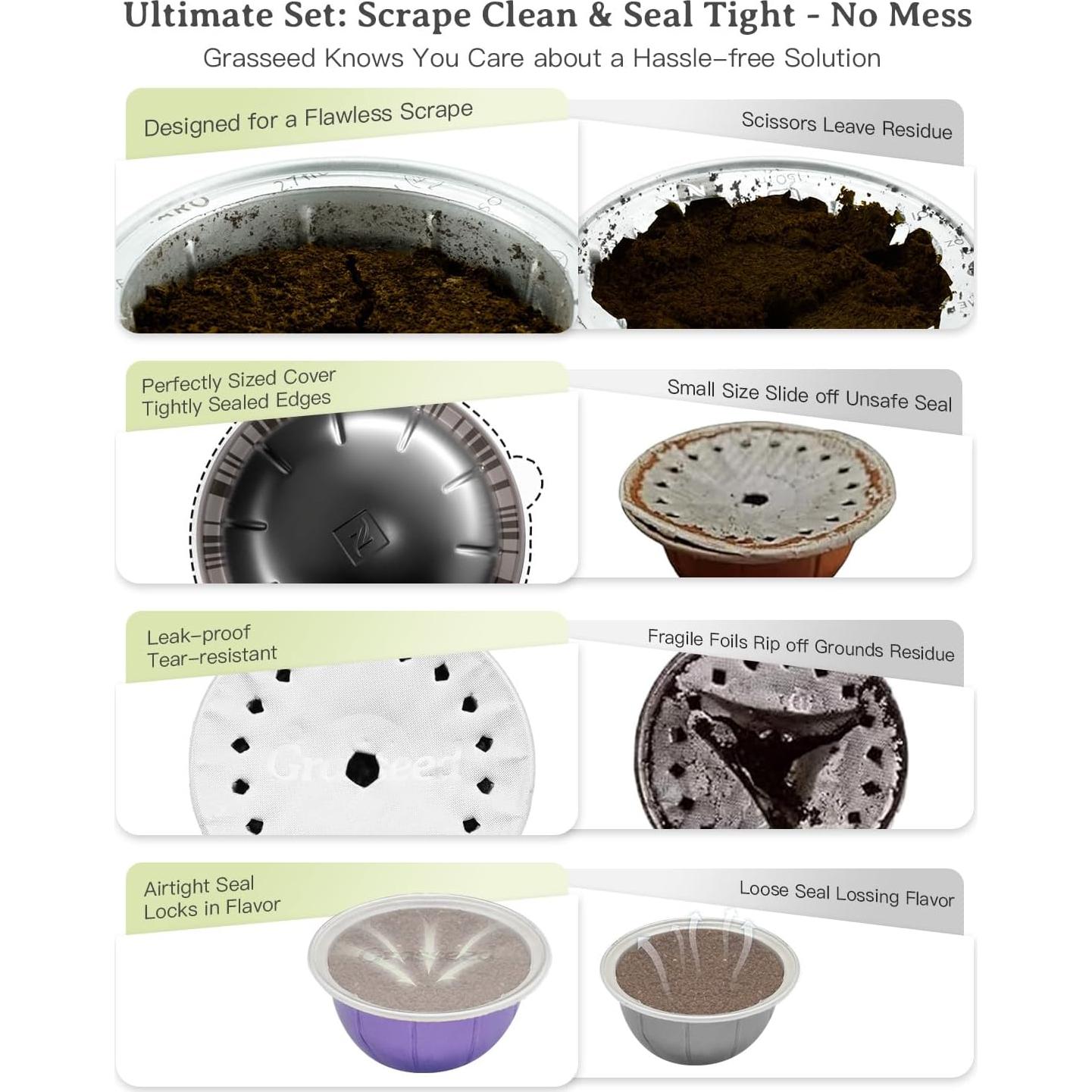 Kit de cápsulas reutilizables Grasseed Vertuo con 50 sellos