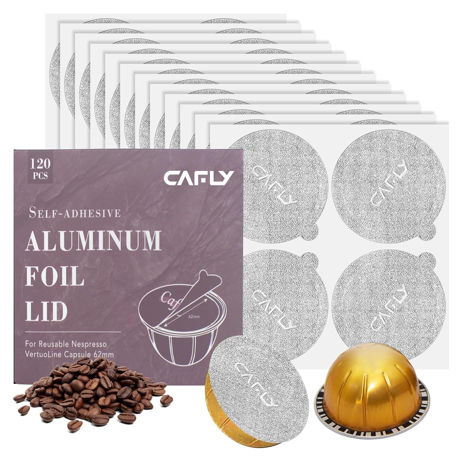 Sellos de Aluminio Reutilizables Cafly 62mm 120 Pcs para Nespresso