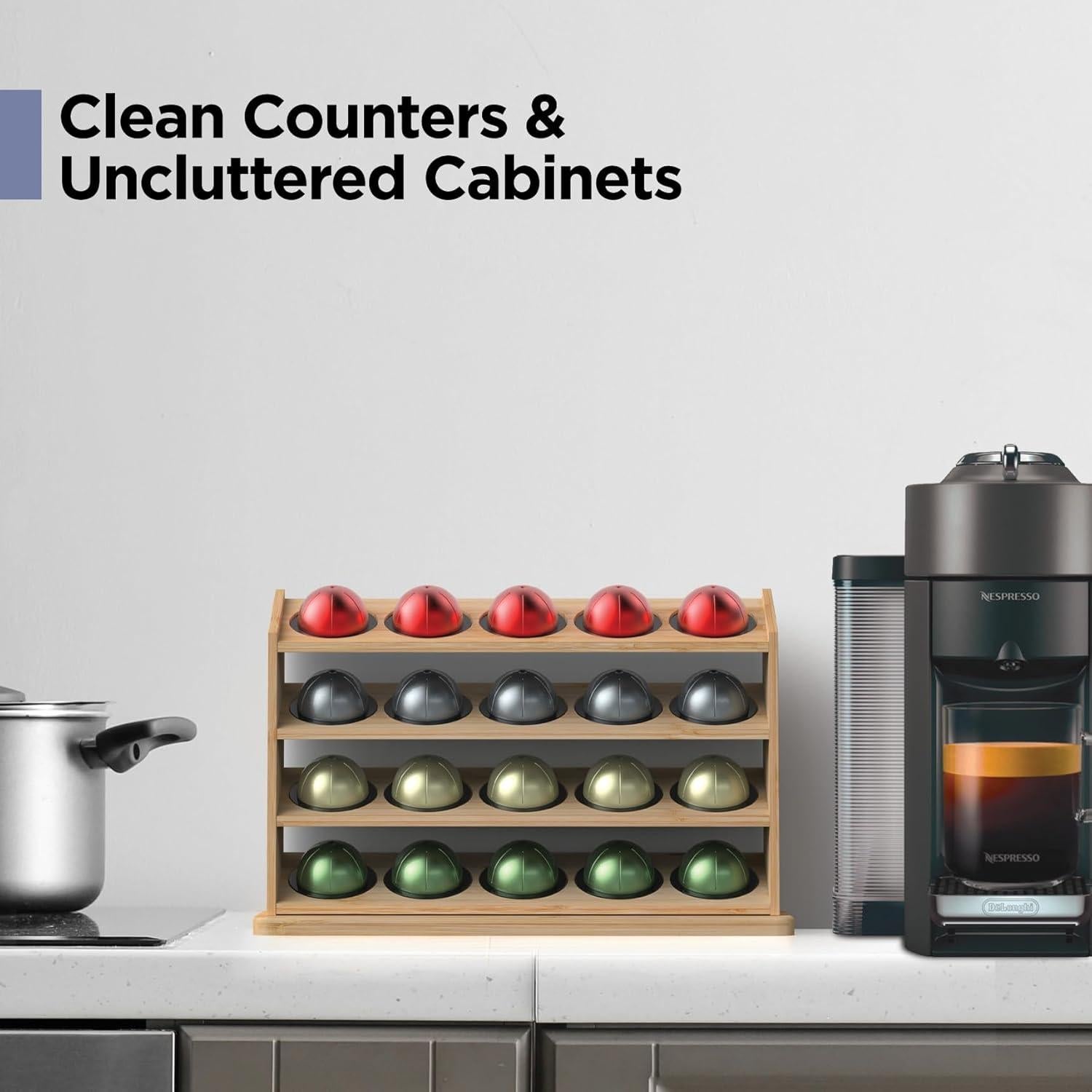 Soporte para 20 Cápsulas Nespresso Vertuo GALVANOX de Bambú