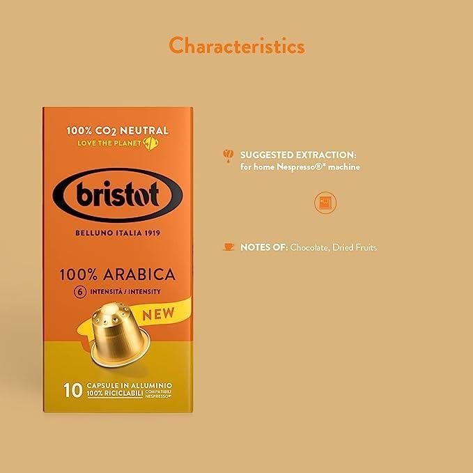 Cápsulas de Café Bristot 100% Arábica Tostado Medio 10 Unidades