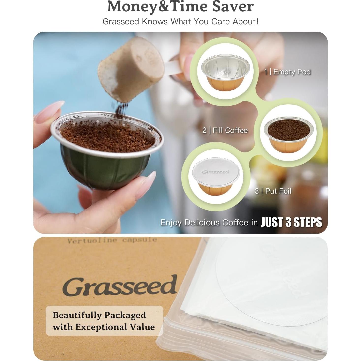 Tapas de Aluminio Grasseed para Cápsulas Vertuo - 100 Pcs