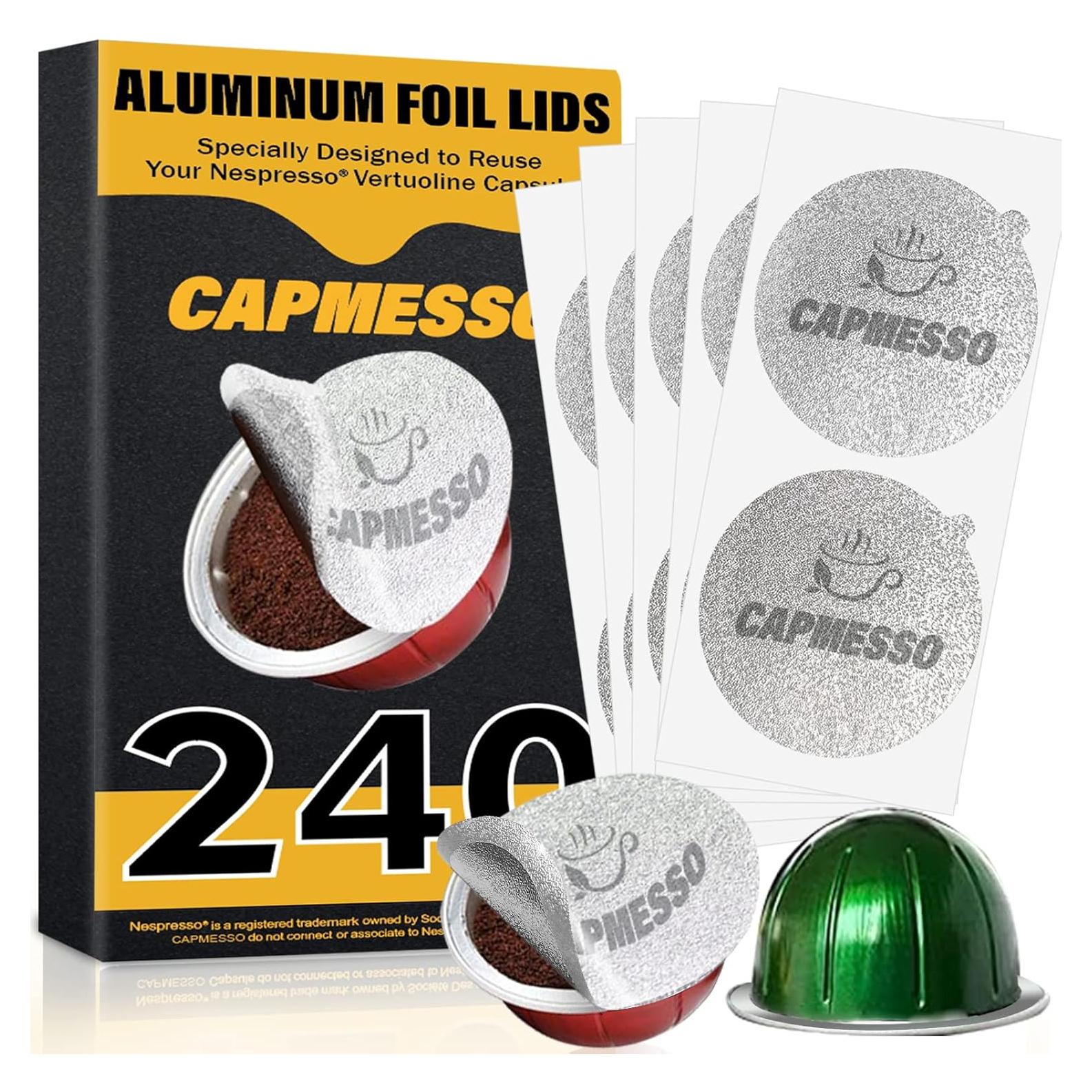 Tapa de Aluminio CAPMESSO para Cápsulas Reutilizables Vertuoline - 240 Pcs