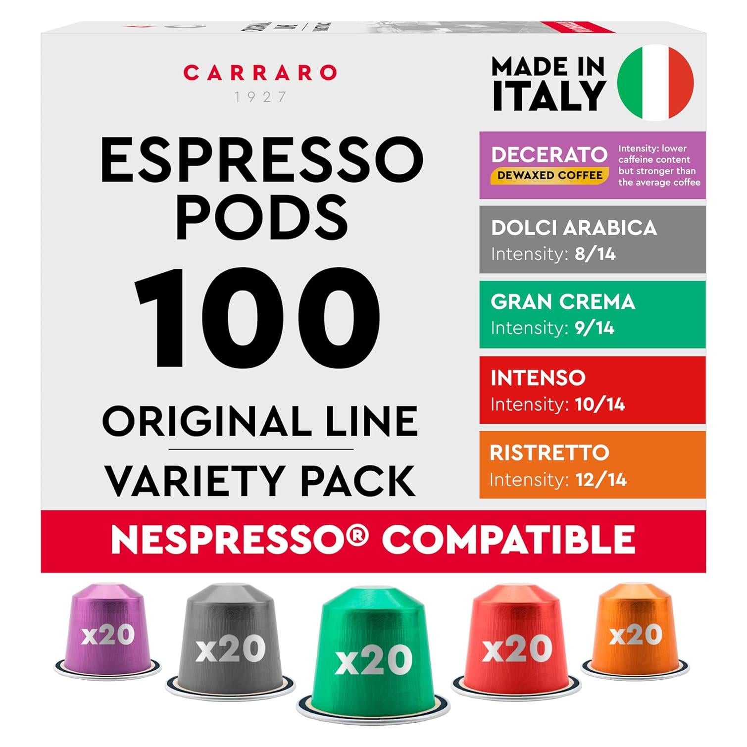 Cápsulas de Espresso CARRARO - 100 Unidades Compatibles Nespresso