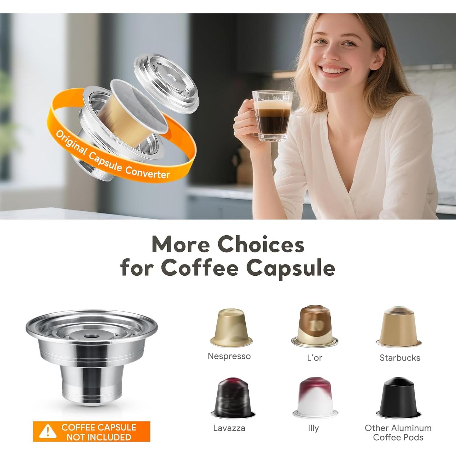 Adaptador de cápsulas de café reutilizables BRBHOM acero inoxidable