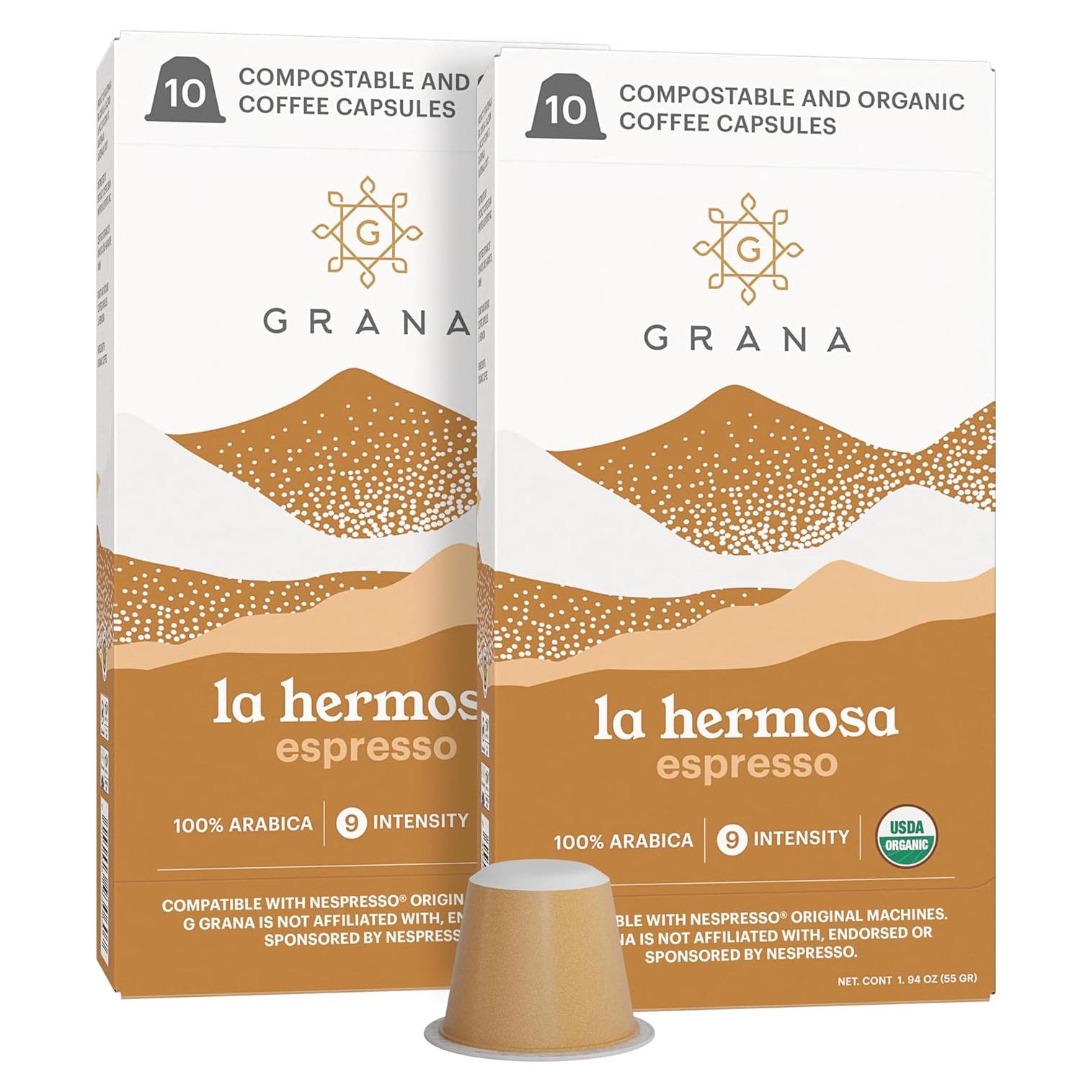 Cápsulas de Café Orgánico La Hermosa 20 Unidades Compatible Nespresso