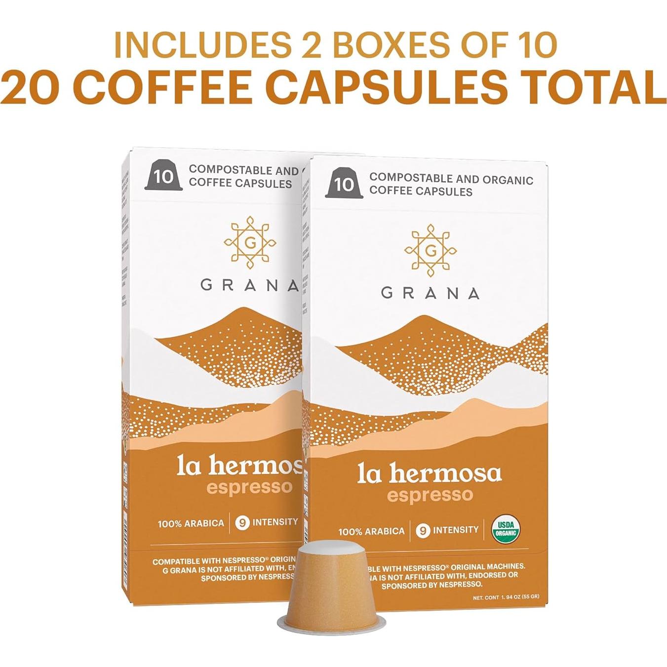 Cápsulas de Café Orgánico La Hermosa 20 Unidades Compatible Nespresso