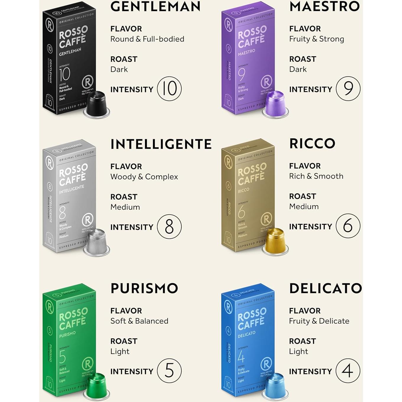 Cápsulas de Café Espresso Rosso Caffè - 60 Unidades Variedad