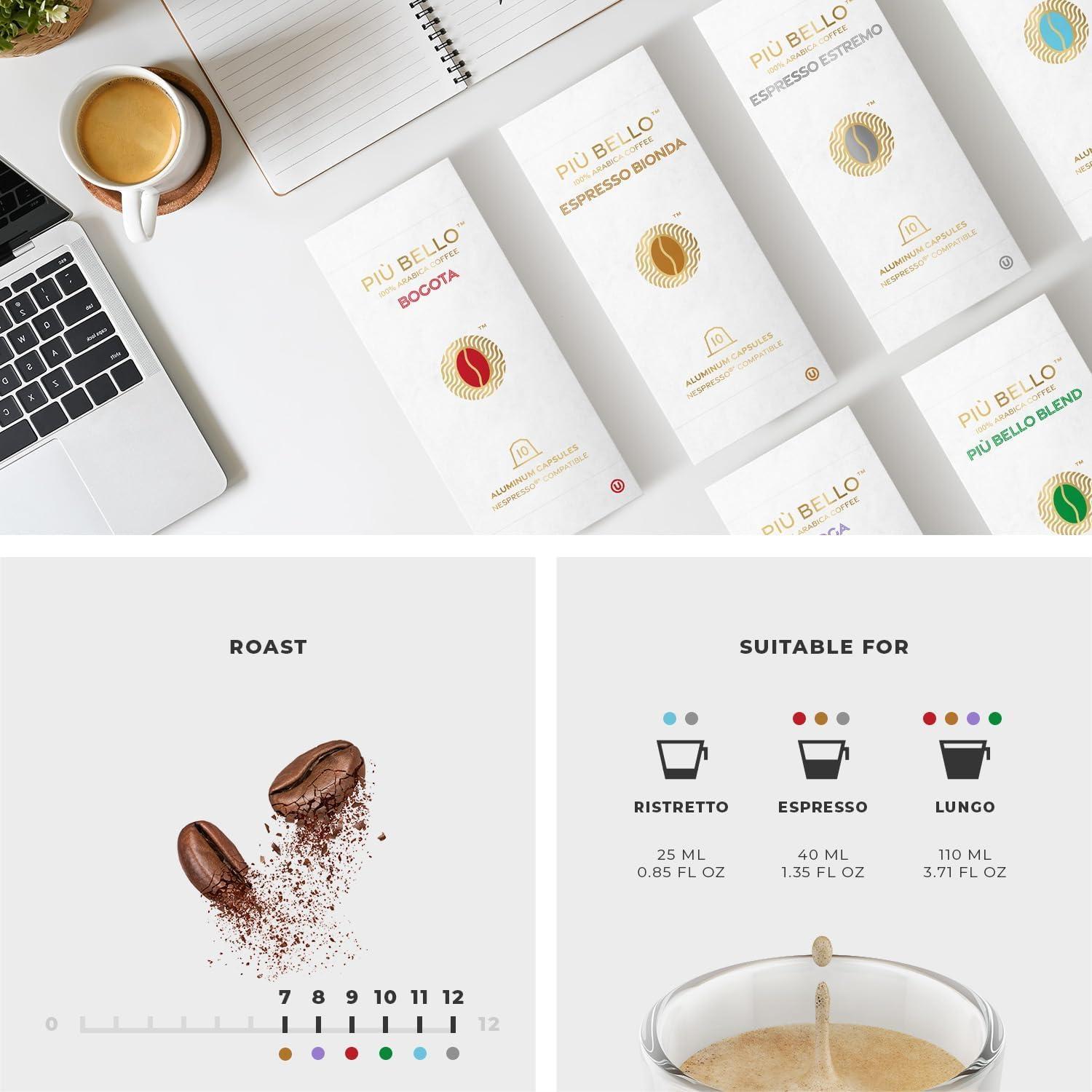 Cápsulas de Café Piu Bello para Nespresso - 120 Unidades, 6 Sabores