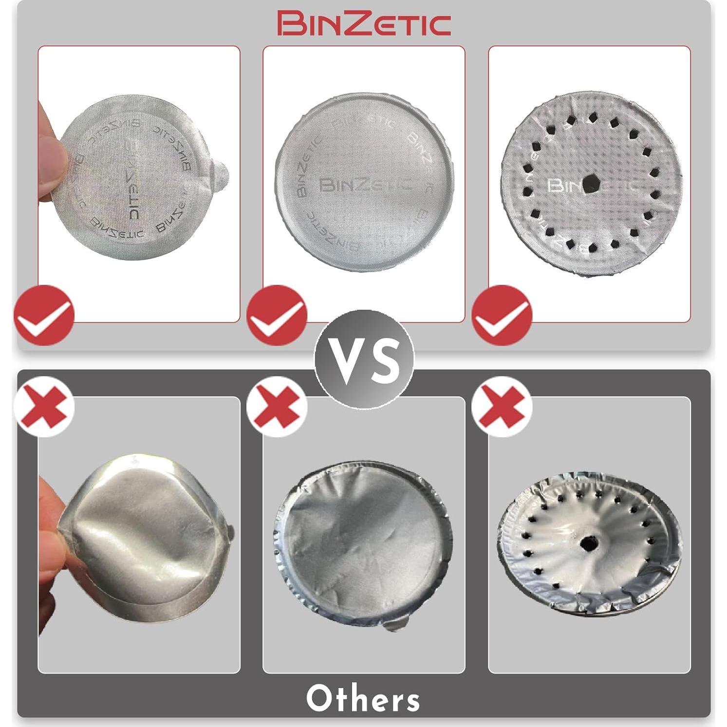 100 Tapas de Sellado Aluminio BinZetic para Nespresso Vertuo 62mm