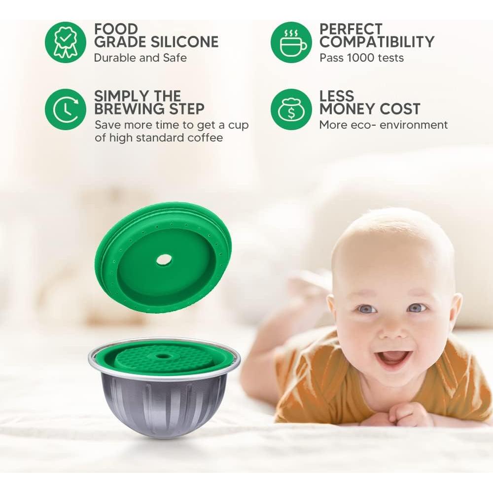Paquete 2 Tapas Reutilizables Café Silicona Verde 80/150/230ml