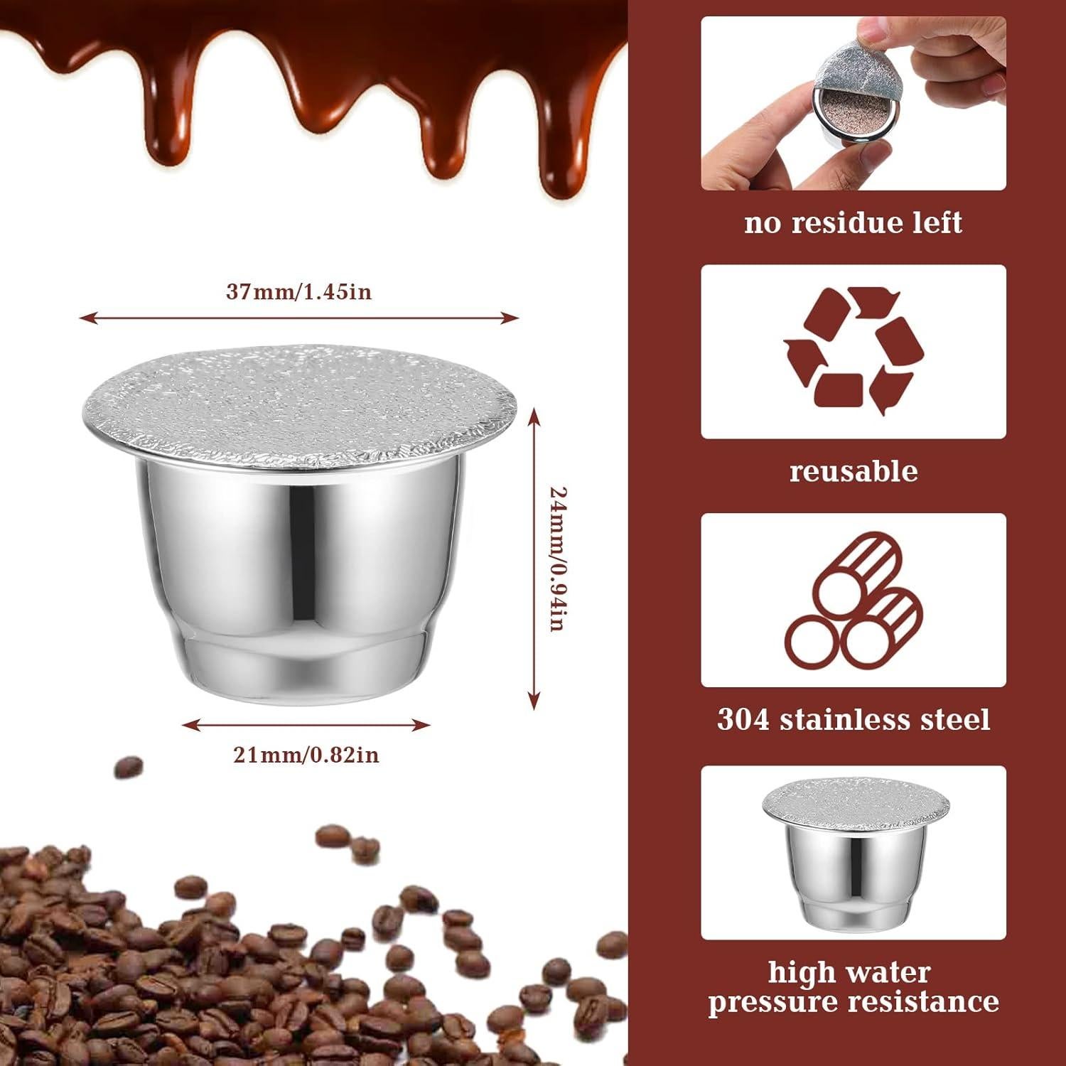 Cápsulas de Espresso Reutilizables Tanlade 2 Piezas Acero Inoxidable