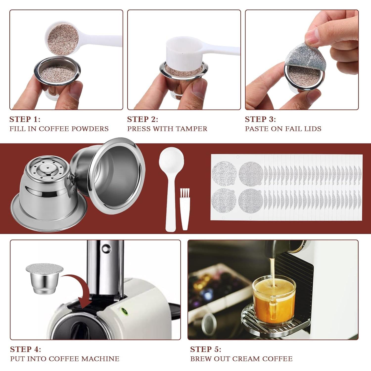 Cápsulas de Espresso Reutilizables Tanlade 2 Piezas Acero Inoxidable