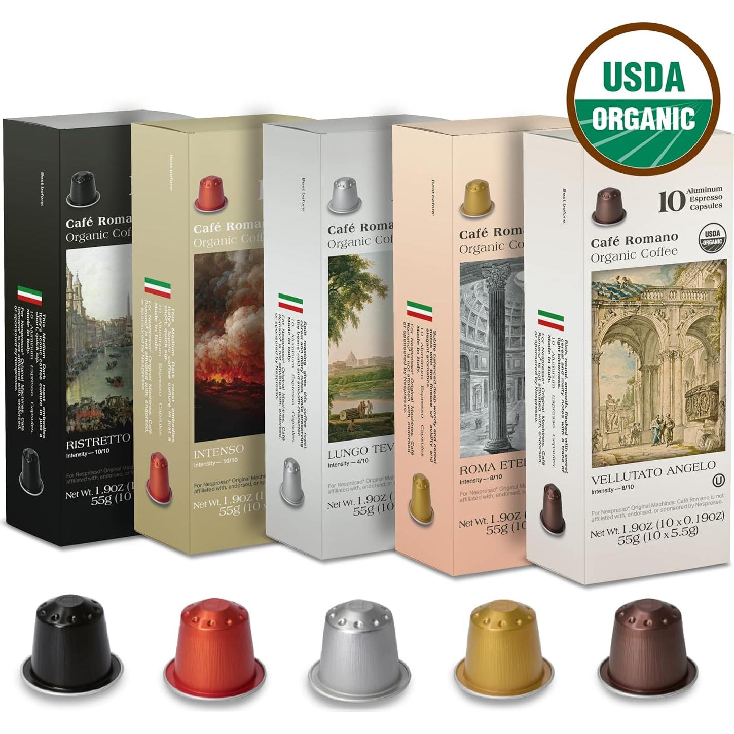 Cápsulas de Espresso Café Romano Orgánico 100 Unidades Nespresso