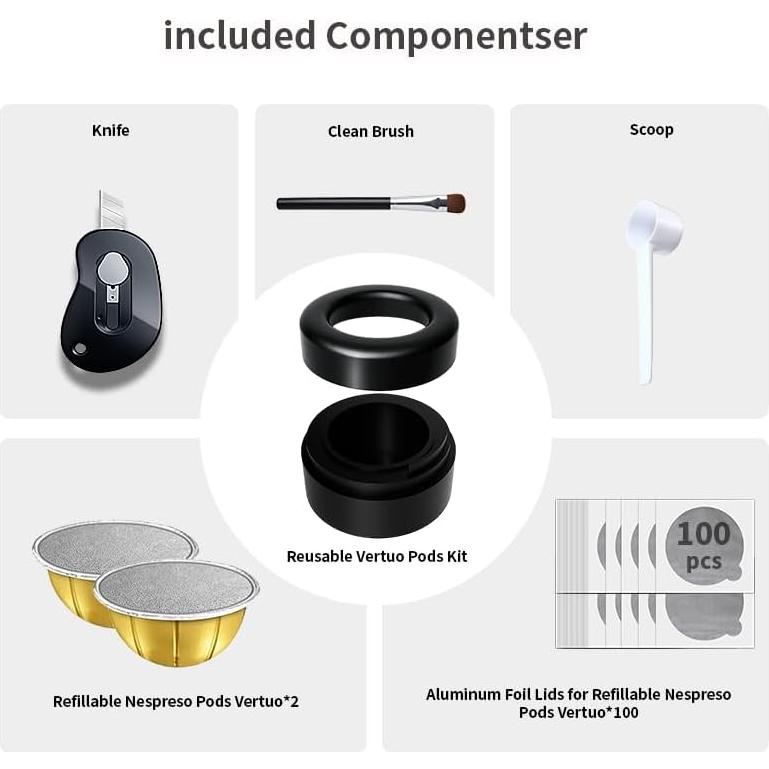 Kit de Cápsulas Reutilizables Nespresso Vertuo con 100 Tapas