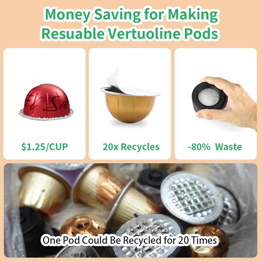 Kit de Cápsulas Reutilizables Nespresso Vertuo con 100 Tapas