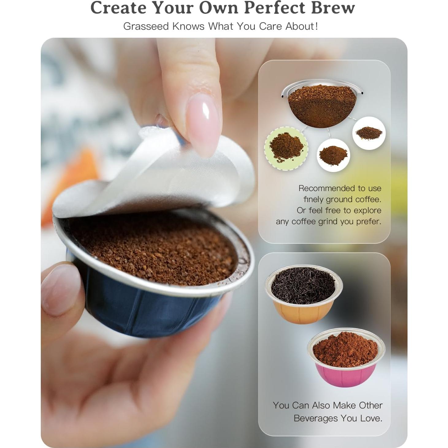 Tapas de Aluminio Grasseed para Cápsulas Vertuo - 60 Pcs