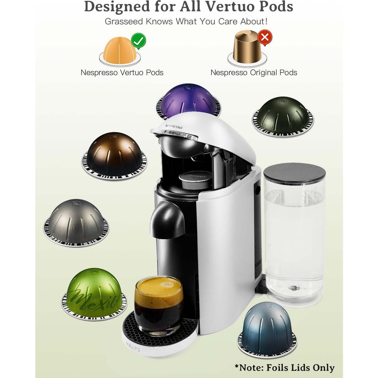 Tapas de Aluminio Grasseed para Cápsulas Vertuo - 60 Pcs