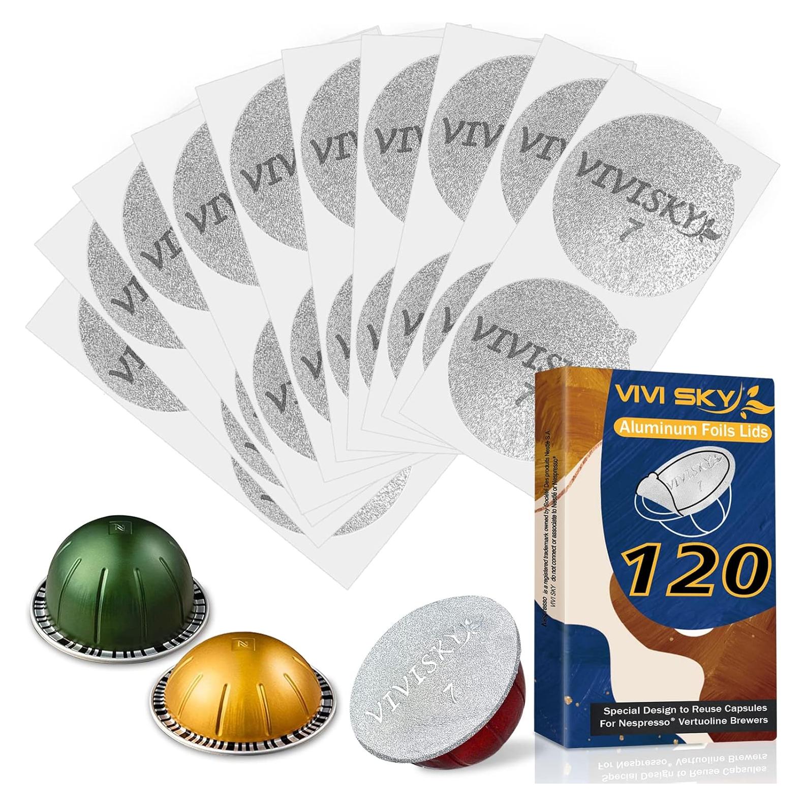Tapa de Aluminio VIVI SKY para Cápsulas Nespresso Vertuoline - 120 Pcs