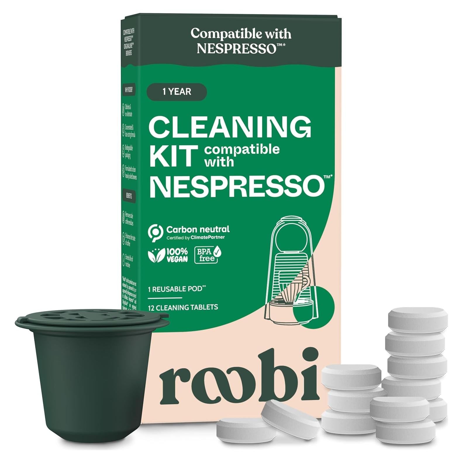 Cápsulas de limpieza Roobi para Nespresso - 12 tabletas + 1 reutilizable