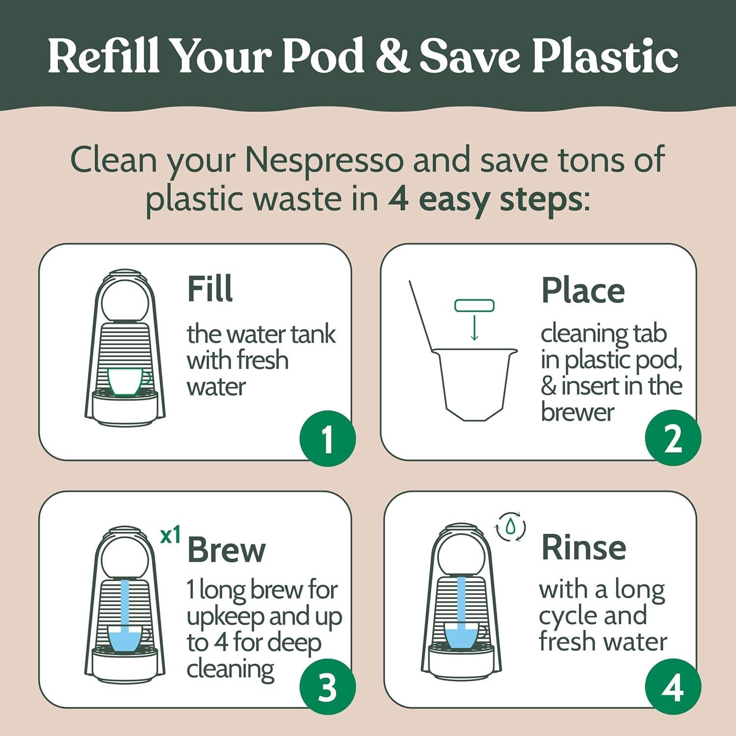 Cápsulas de limpieza Roobi para Nespresso - 12 tabletas + 1 reutilizable