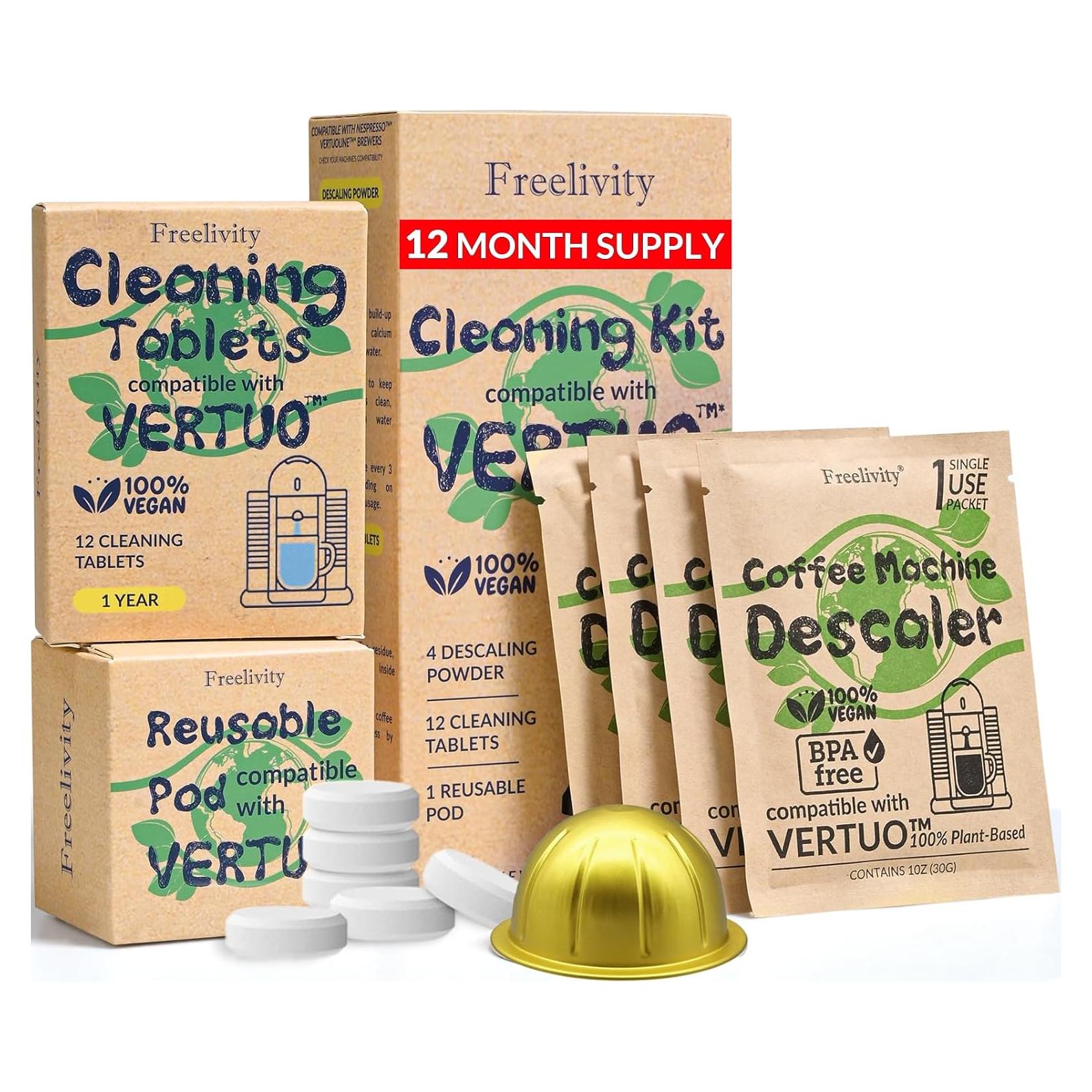 Kit de limpieza y descalcificación Freelivity para Nespresso Vertuo - Suministro 1 año