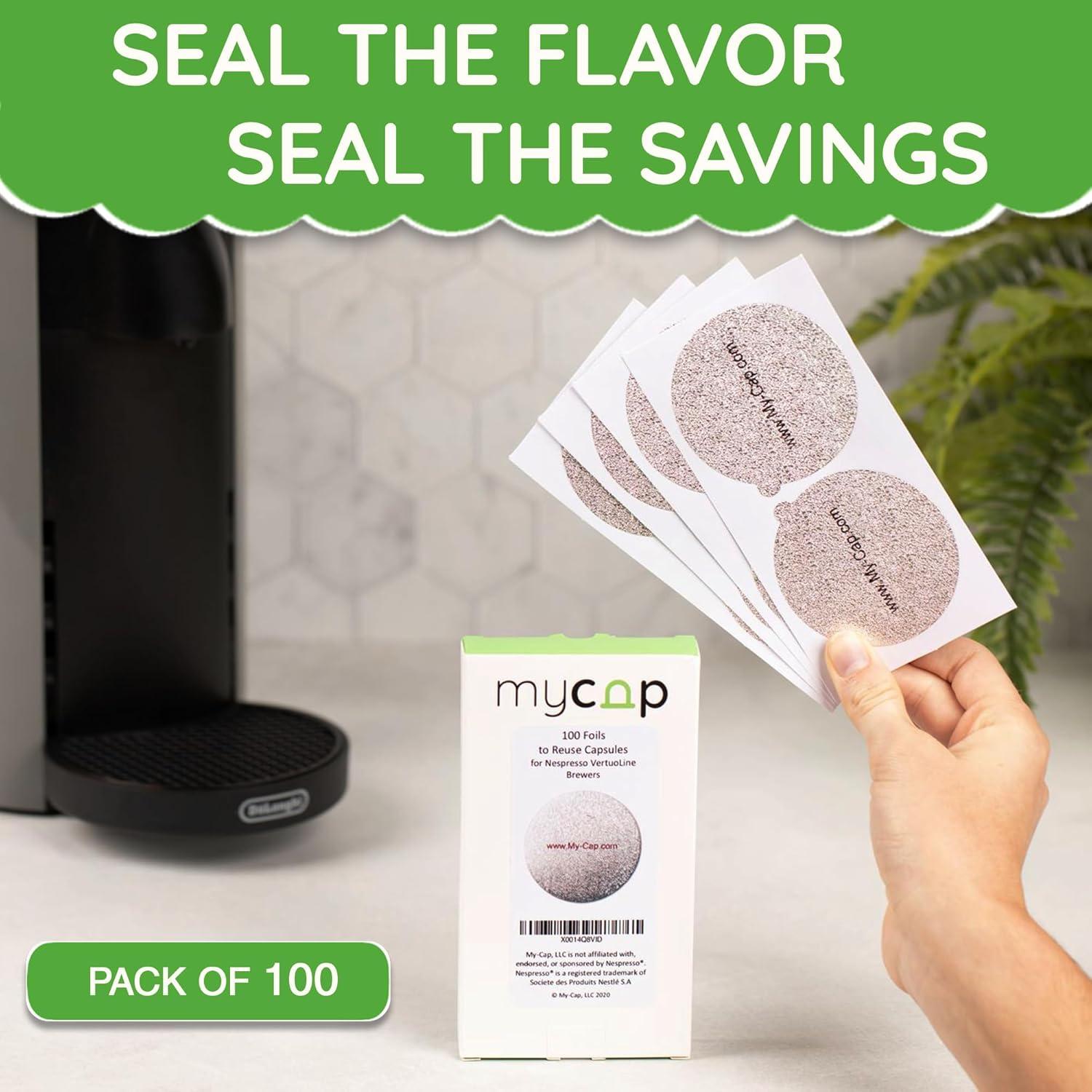 Sellos de Aluminio My-Cap para Cápsulas Nespresso Vertuo - 100 Unidades