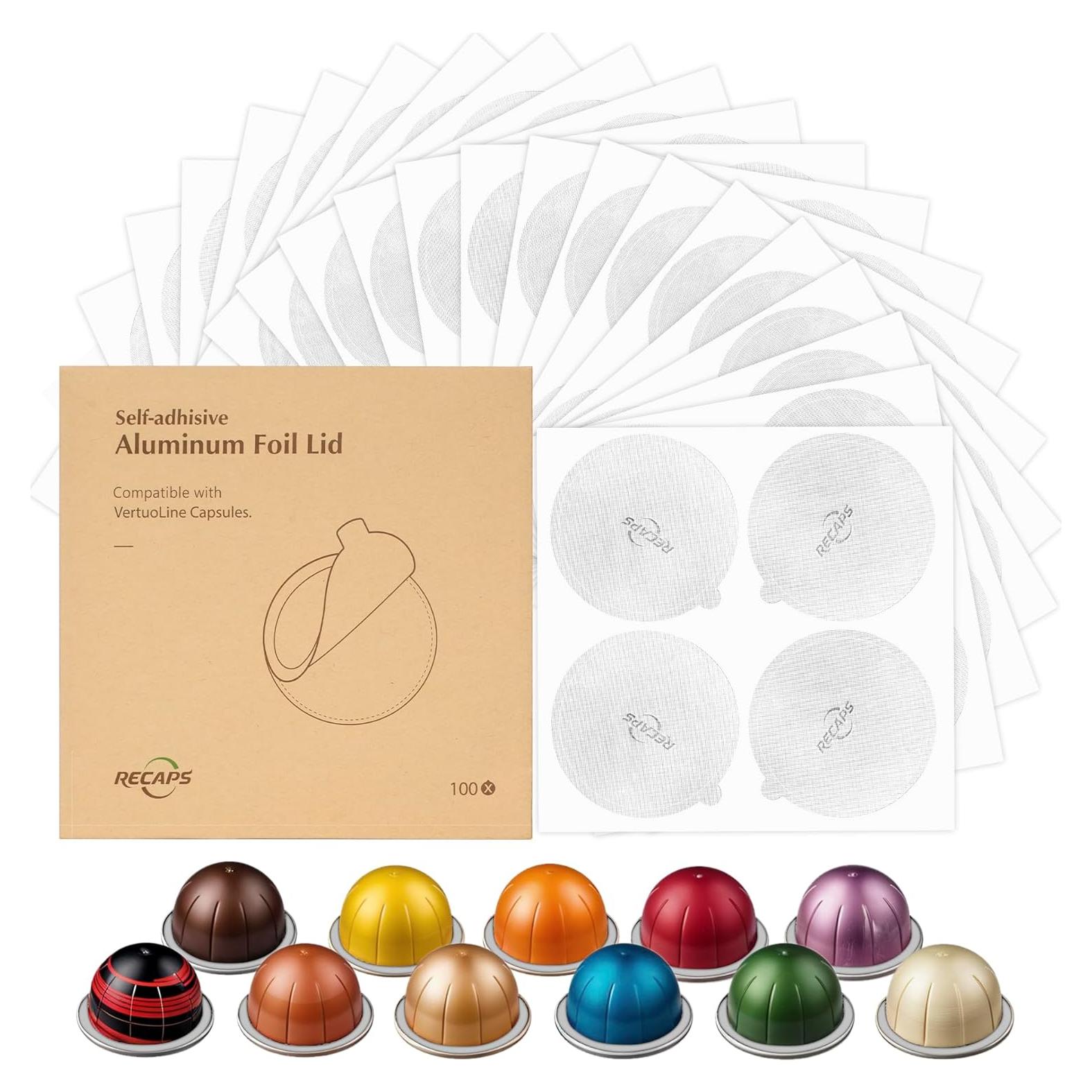 Tapa de Aluminio RECAPS 100 Unidades para Cápsulas Nespresso Vertuo