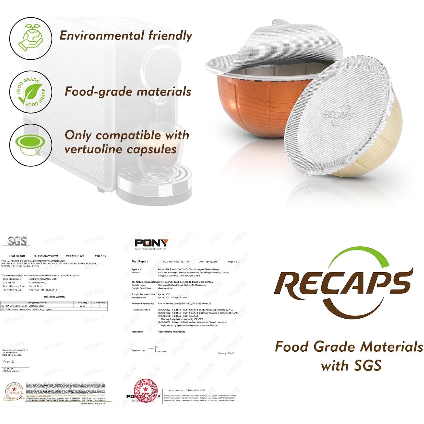 Tapa de Aluminio RECAPS 100 Unidades para Cápsulas Nespresso Vertuo